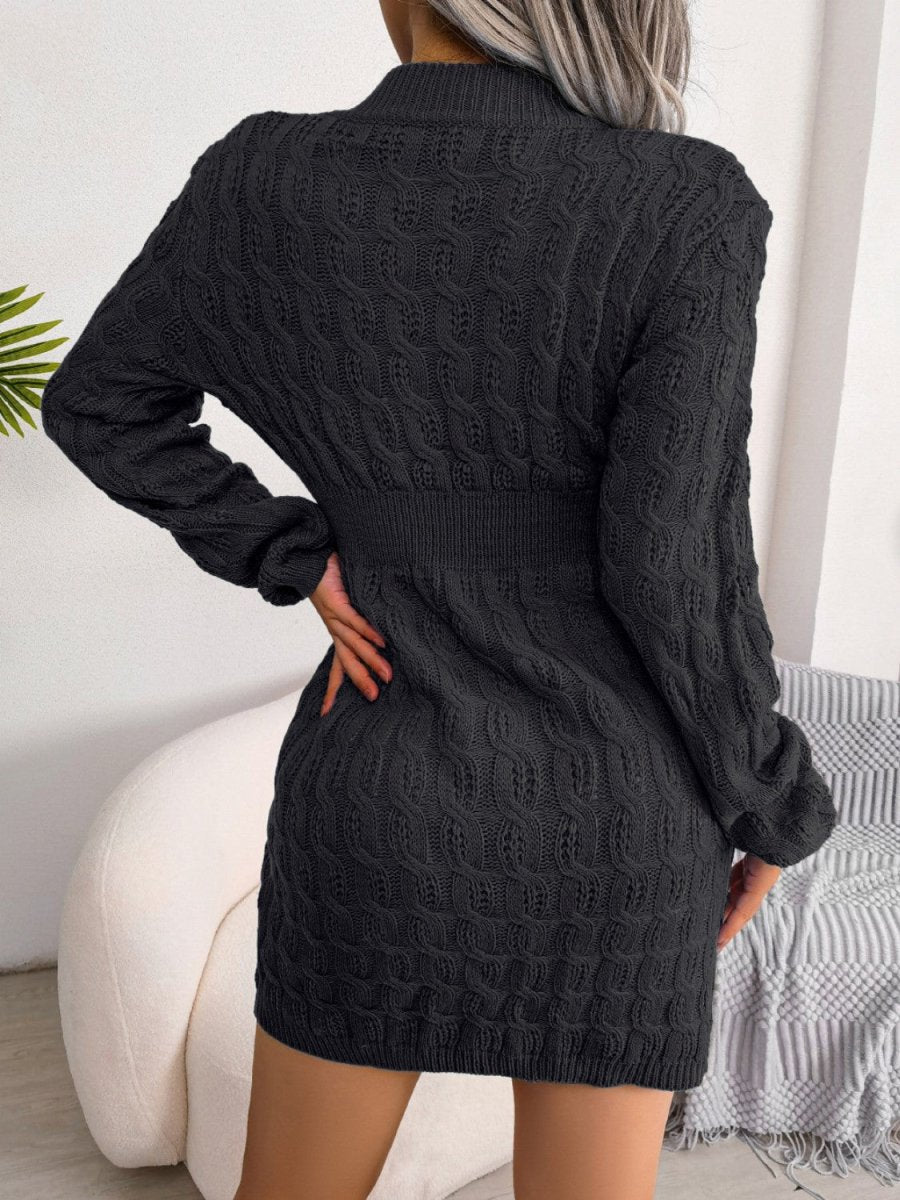 Cable - Knit Round Neck Mini Wrap Sweater Dress - S. M. & Co.