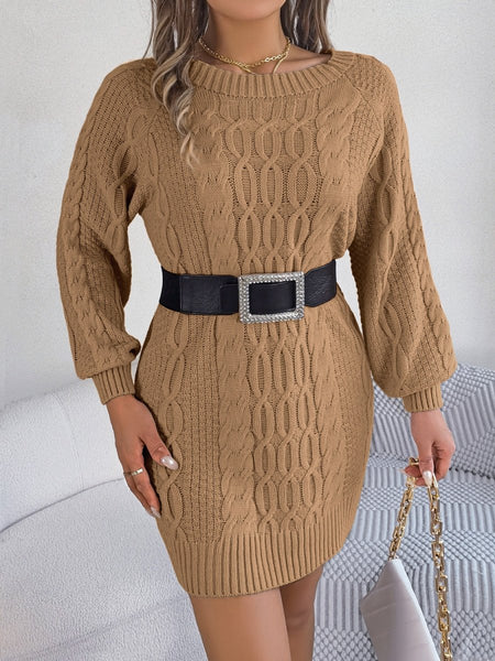 Cable - Knit Round Neck Sweater Dress - S. M. & Co.