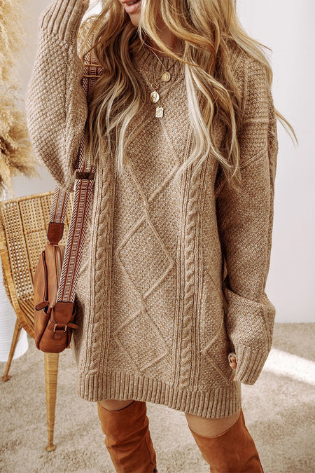 Cable-Knit Round Neck Sweater Dress - S. M. & Co. Sweater Dress