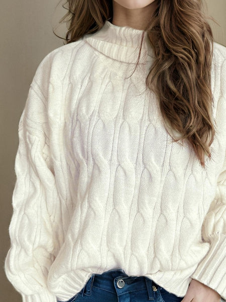 Cable - Knit Turtleneck Long Sleeve Sweater - S. M. & Co.