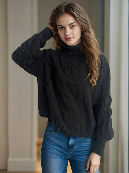 Cable - Knit Turtleneck Long Sleeve Sweater - S. M. & Co.