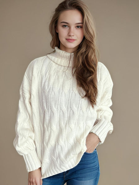 Cable - Knit Turtleneck Long Sleeve Sweater - S. M. & Co.