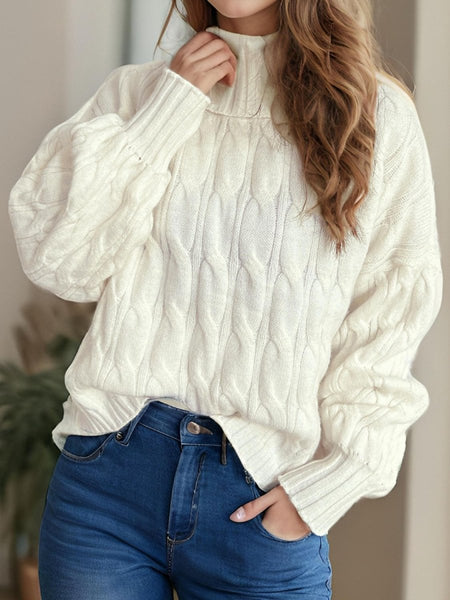 Cable - Knit Turtleneck Long Sleeve Sweater - S. M. & Co.