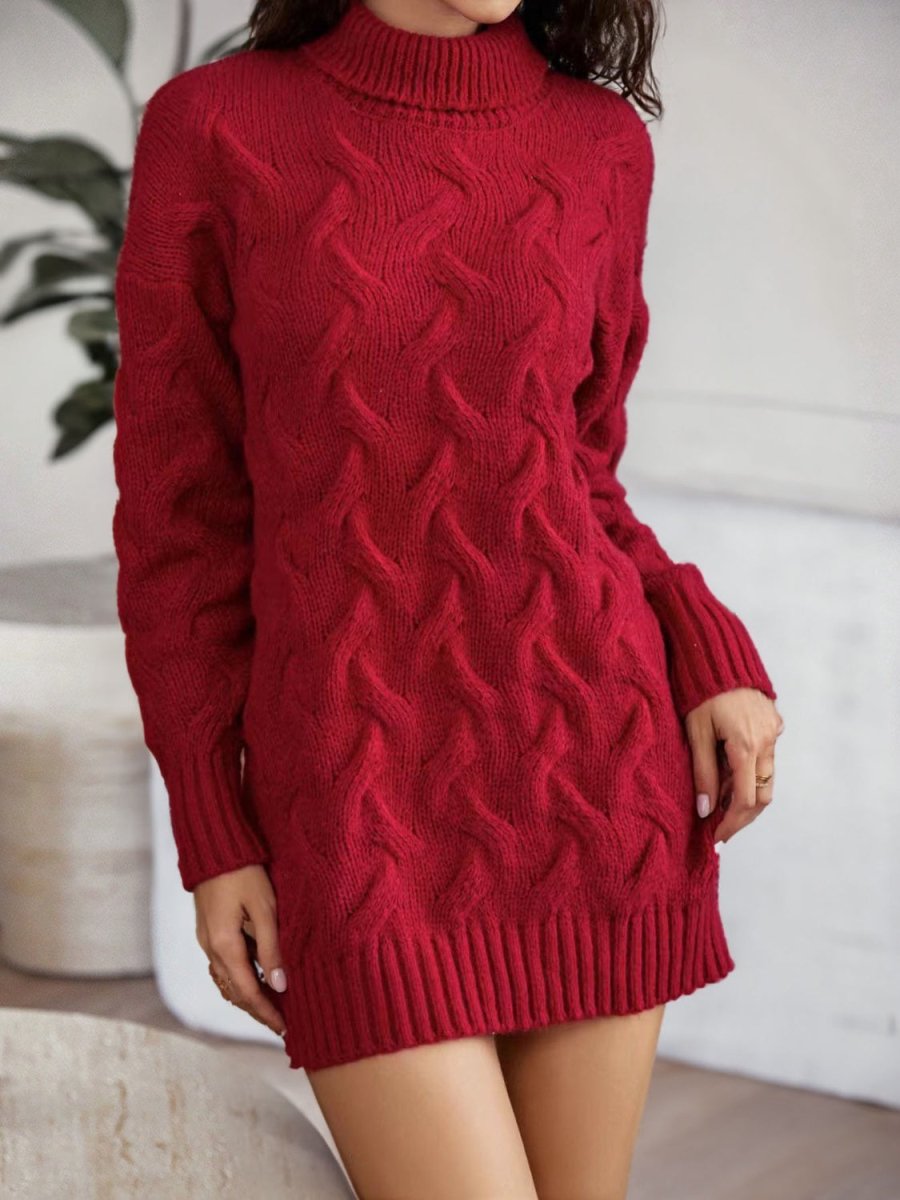 Cable - Knit Turtleneck Sweater Dress - S. M. & Co.