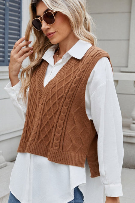 Cable - Knit V - Neck Sweater Vest - S. M. & Co.