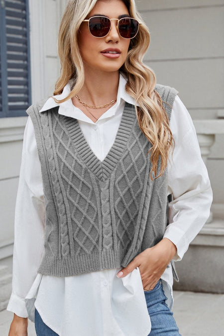 Cable - Knit V - Neck Sweater Vest - S. M. & Co.