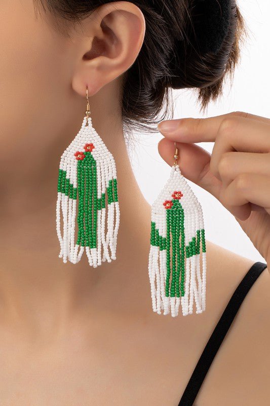 Cactus with flowers seed bead earrings - S. M. & Co. Earrings