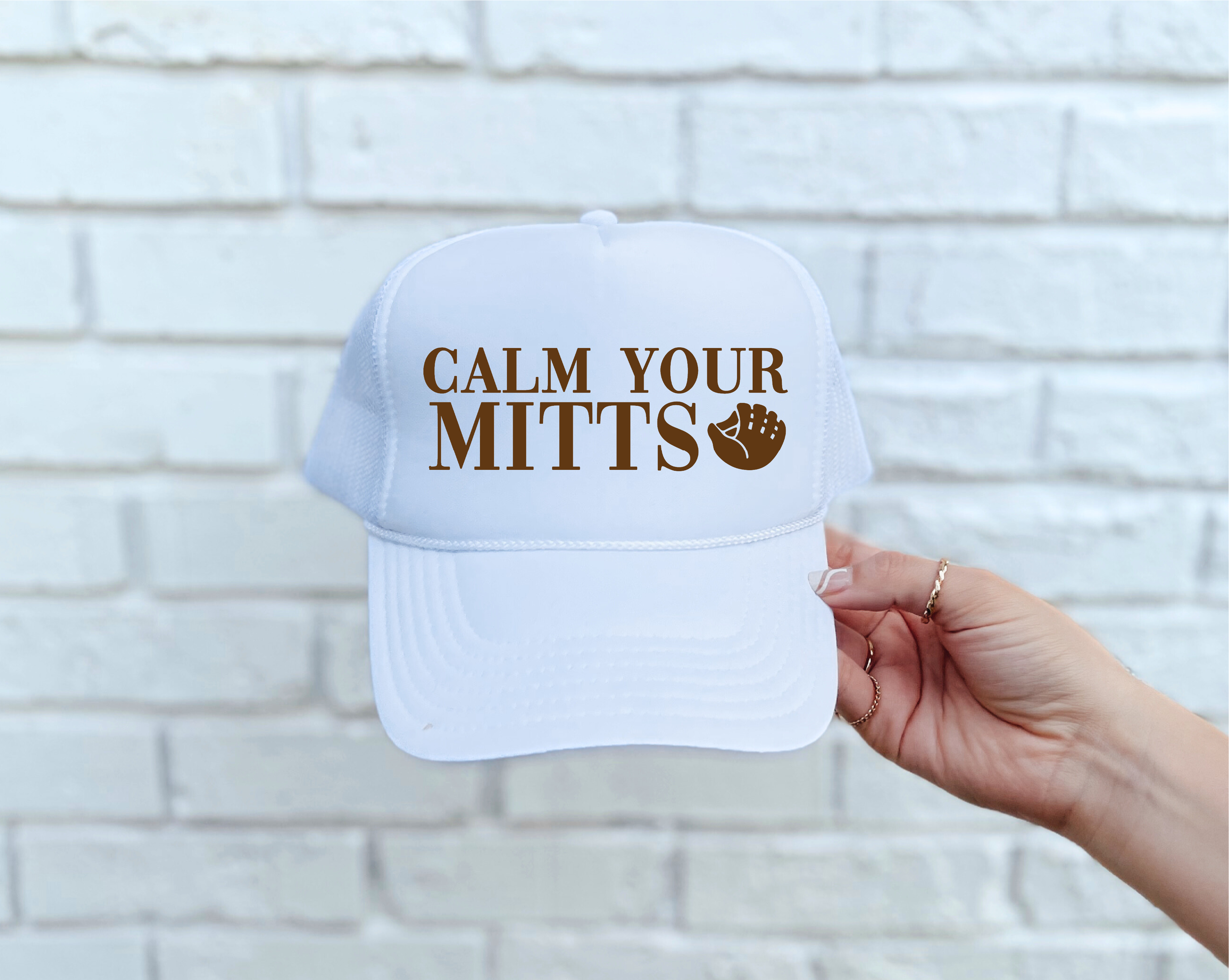 Calm Your Mitts DTF Printed Black & White Trucker Hat - S. M. & Co. Shirts & Tops