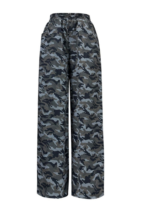 Camouflage Elastic Waist Wide Leg Pants - S. M. & Co.