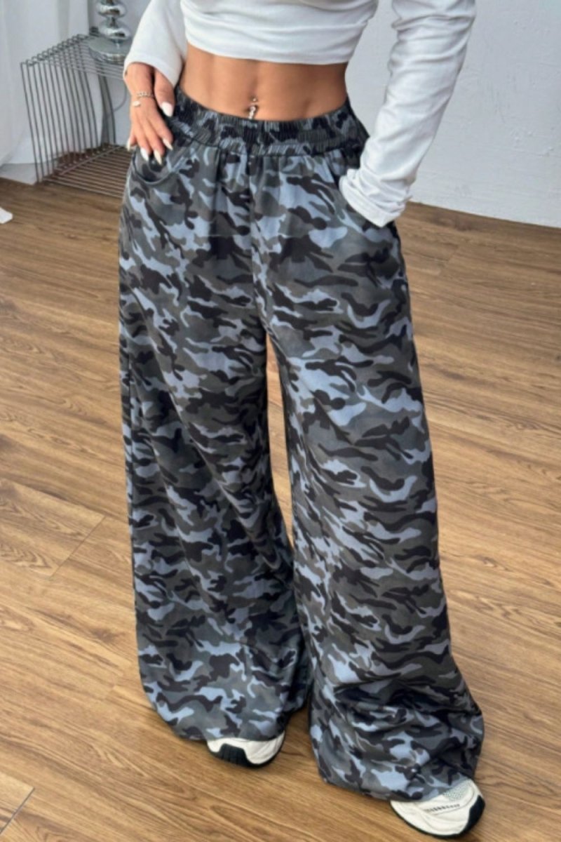 Camouflage Elastic Waist Wide Leg Pants - S. M. & Co.