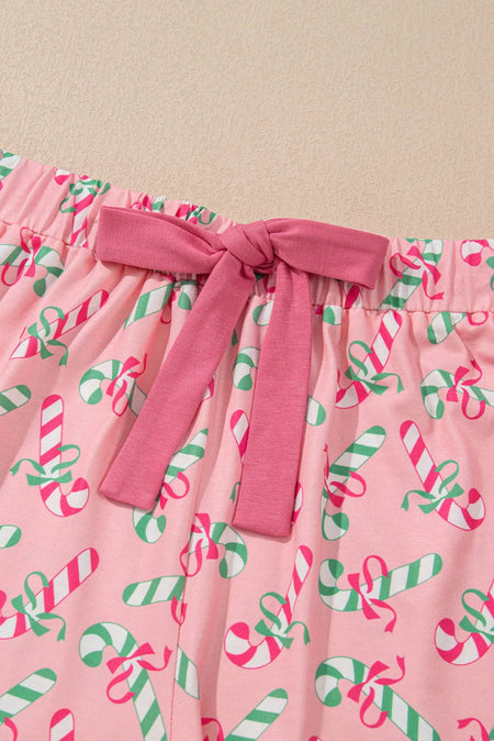 Candy Cane Collared Neck Top and Shorts Lounge Set - S. M. & Co.