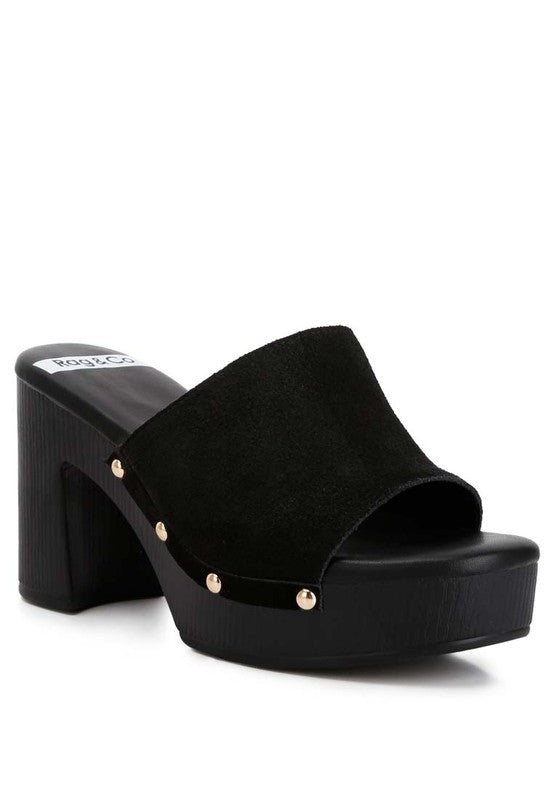 Cartera Suede High Block Heel Mules - S. M. & Co. Shoes