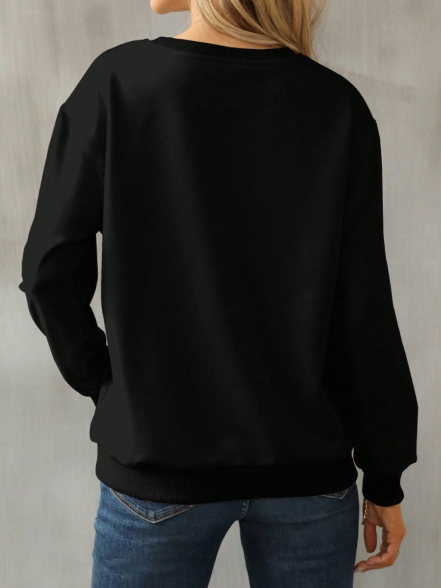 Cat Round Neck Long Sleeve Sweatshirt - S. M. & Co.