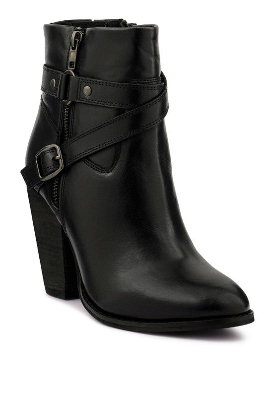 CAT-TRACK Leather Heeled Ankle Boots - S. M. & Co. Ankle Boots