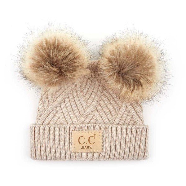 CC Baby Double Pom Criss-Cross Pattern Beanie - S. M. & Co. Beanie