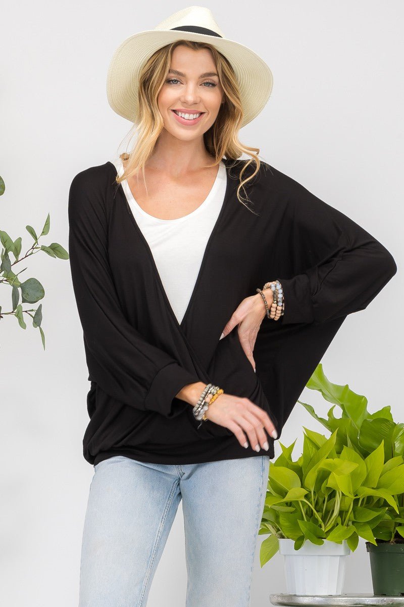 Celeste Full Size Contrast Round Neck Top with Two Layer Detail - S. M. & Co.