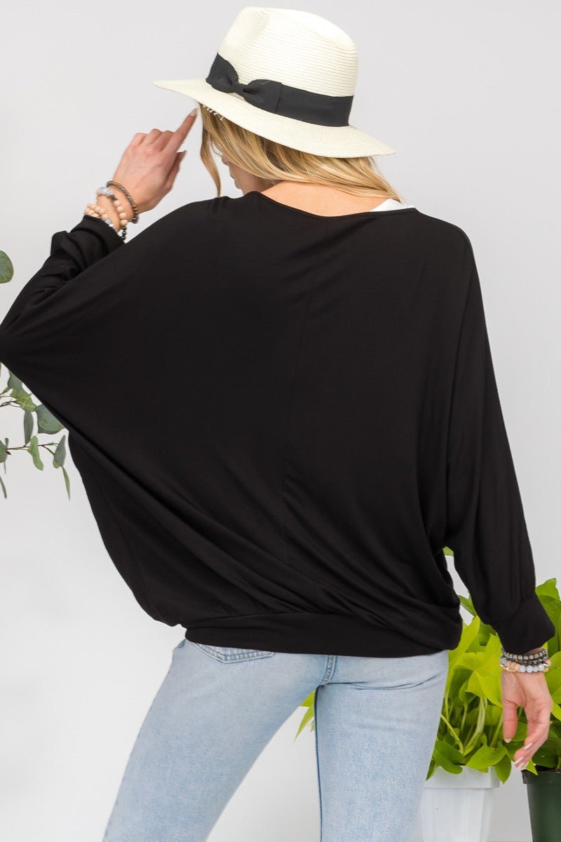 Celeste Full Size Contrast Round Neck Top with Two Layer Detail - S. M. & Co.