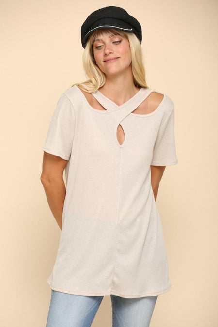 Celeste Full Size Crisscross Cutout Short Sleeve T-Shirt - S. M. & Co. T-Shirts