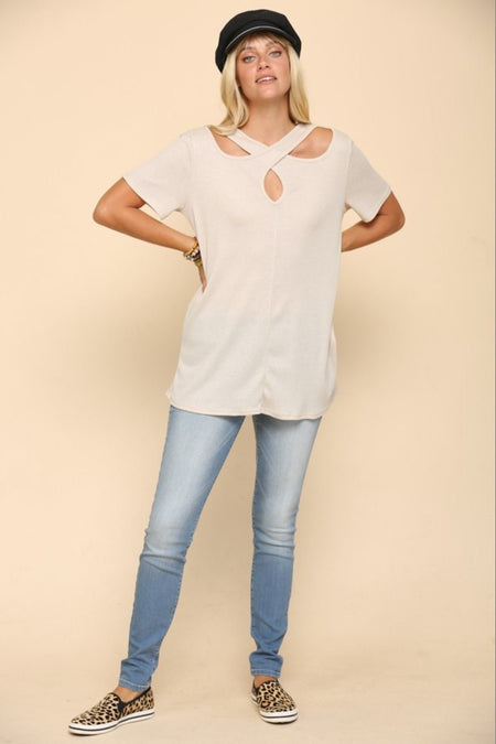 Celeste Full Size Crisscross Cutout Short Sleeve T-Shirt - S. M. & Co. T-Shirts