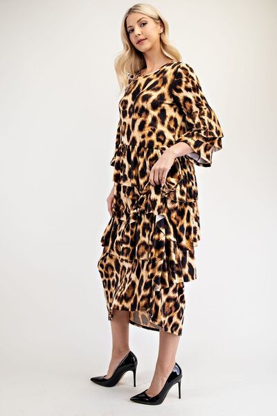 Celeste Full Size Leopard Asymmetrical Ruffle Midi Dress Plus Size - S. M. & Co.