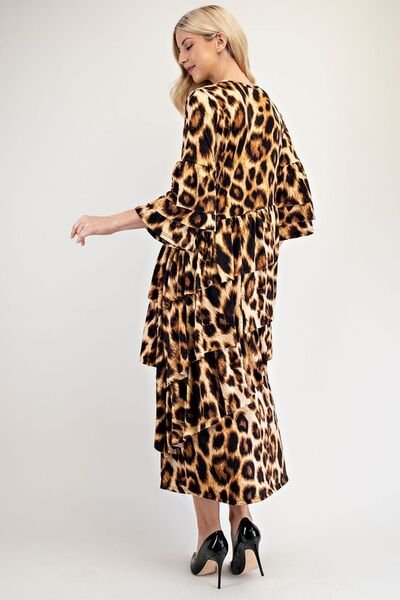 Celeste Full Size Leopard Asymmetrical Ruffle Midi Dress Plus Size - S. M. & Co.