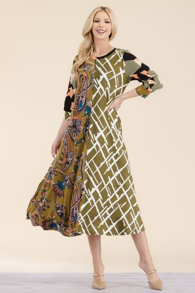 Celeste Full Size Paisley Contrast Tent Midi Dress Plus Size - S. M. & Co.