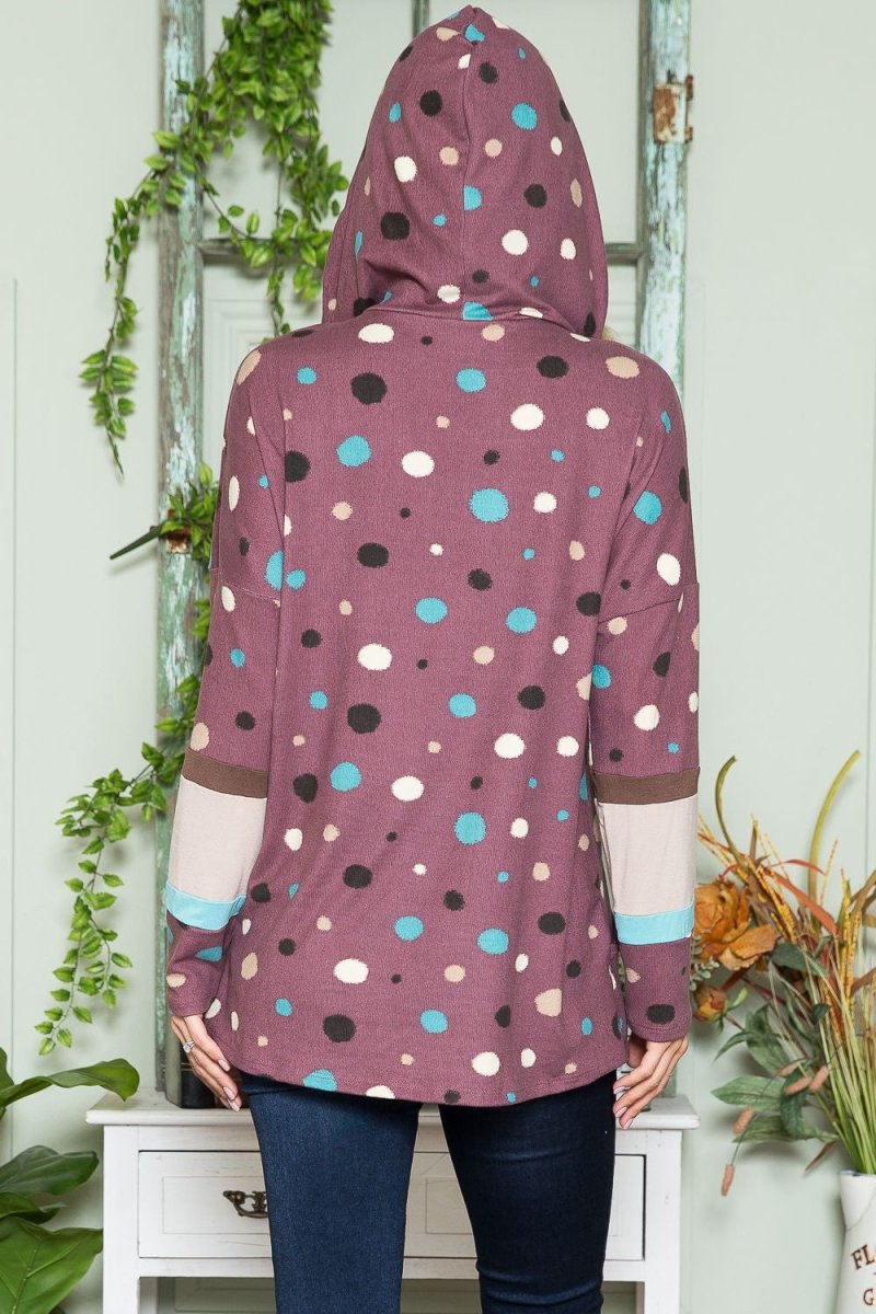 Celeste Full Size Polka Dot Drawstring Hoodie - S. M. & Co.