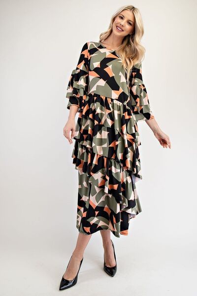 Celeste Full Size Printed Asymmetrical Ruffle Midi Dress Plus Size - S. M. & Co.