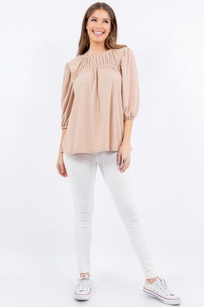 Celeste Full Size Puff Sleeve and Bow Detail Top Plus Size - S. M. & Co.