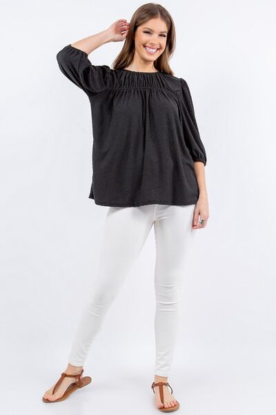 Celeste Full Size Puff Sleeve and Bow Detail Top Plus Size - S. M. & Co.