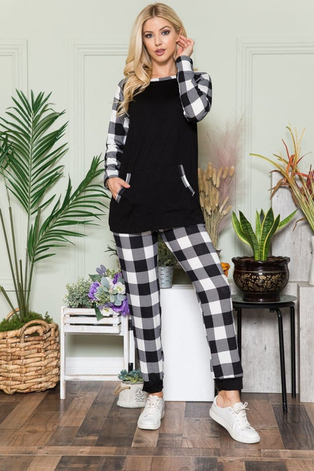 Celeste Plaid Long Sleeve T-Shirt with Pockets - S. M. & Co. T-Shirt