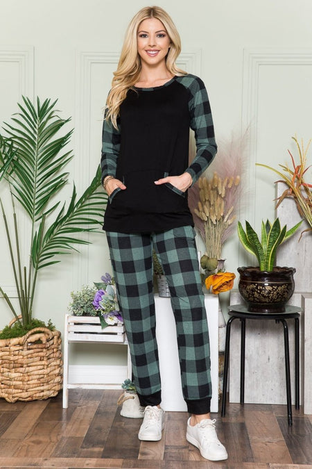 Celeste Plaid Long Sleeve T-Shirt with Pockets - S. M. & Co. T-Shirt