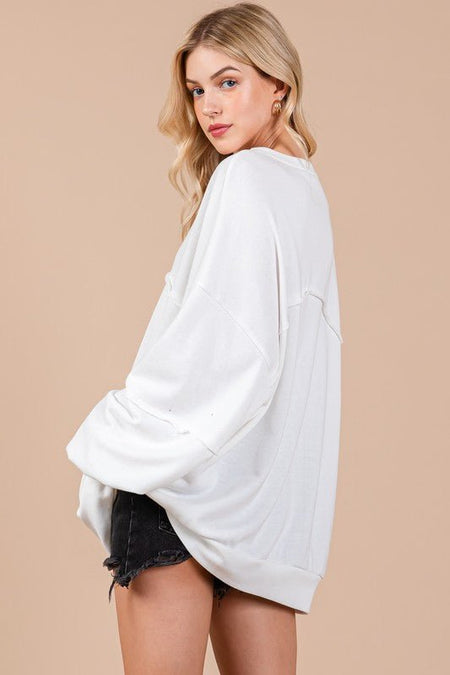 Ces Femme Exposed Seam Long Sleeve Sweatshirt - S. M. & Co.