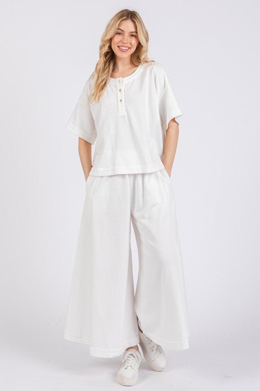 Ces Femme Half Button Half Sleeve Top and Pants Set - S. M. & Co.