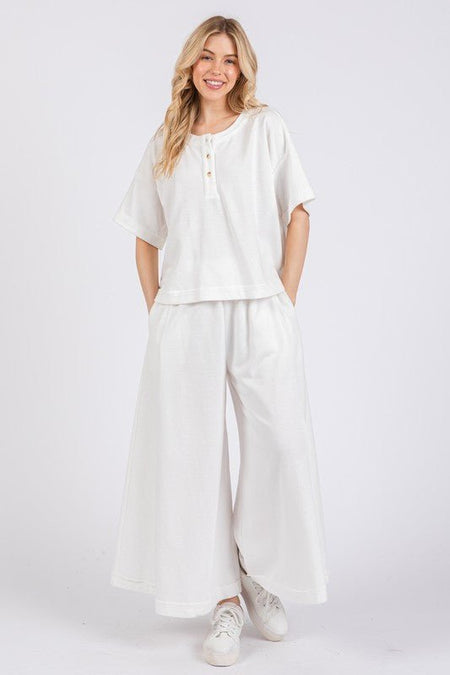 Ces Femme Half Button Half Sleeve Top and Pants Set - S. M. & Co.