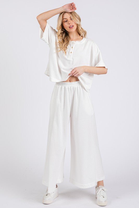 Ces Femme Half Button Half Sleeve Top and Pants Set - S. M. & Co.