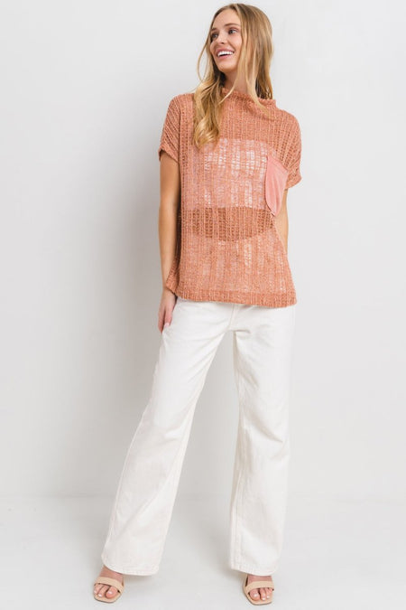 Ces Femme See Through Crochet Mock Neck Cover Up - S. M. & Co.