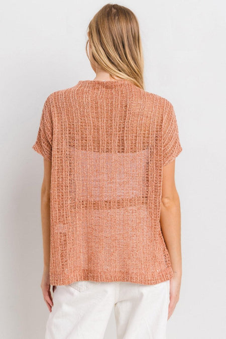 Ces Femme See Through Crochet Mock Neck Cover Up - S. M. & Co.