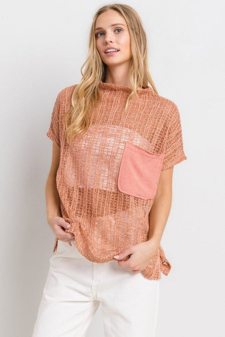 Ces Femme See Through Crochet Mock Neck Cover Up - S. M. & Co.