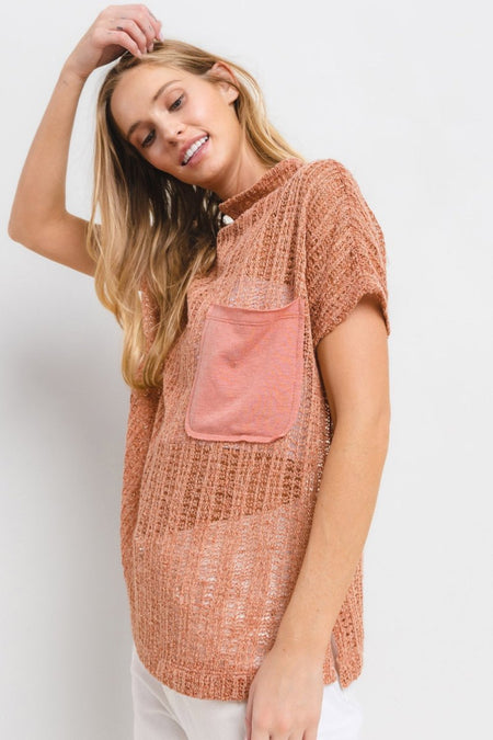 Ces Femme See Through Crochet Mock Neck Cover Up - S. M. & Co.