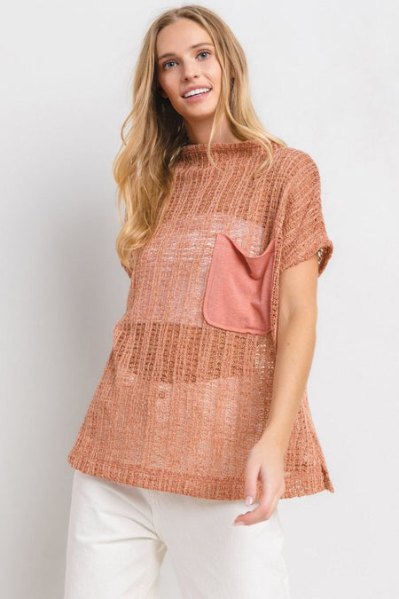 Ces Femme See Through Crochet Mock Neck Cover Up - S. M. & Co.