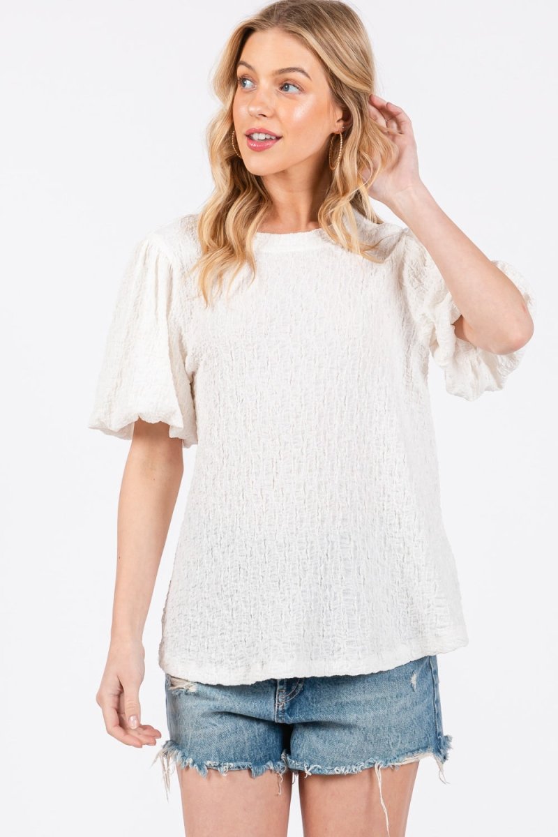 Ces Femme Textured Puff Sleeve Top - S. M. & Co.