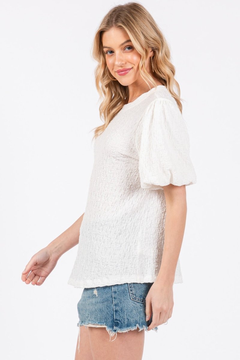 Ces Femme Textured Puff Sleeve Top - S. M. & Co.