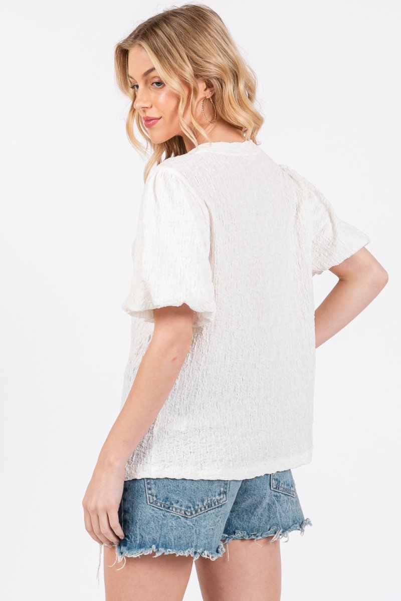 Ces Femme Textured Puff Sleeve Top - S. M. & Co.