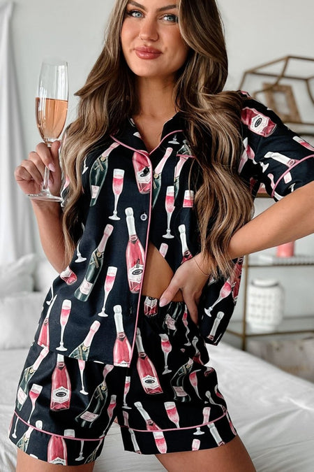 Champagne Print Short Sleeve Top and Shorts Set - S. M. & Co.