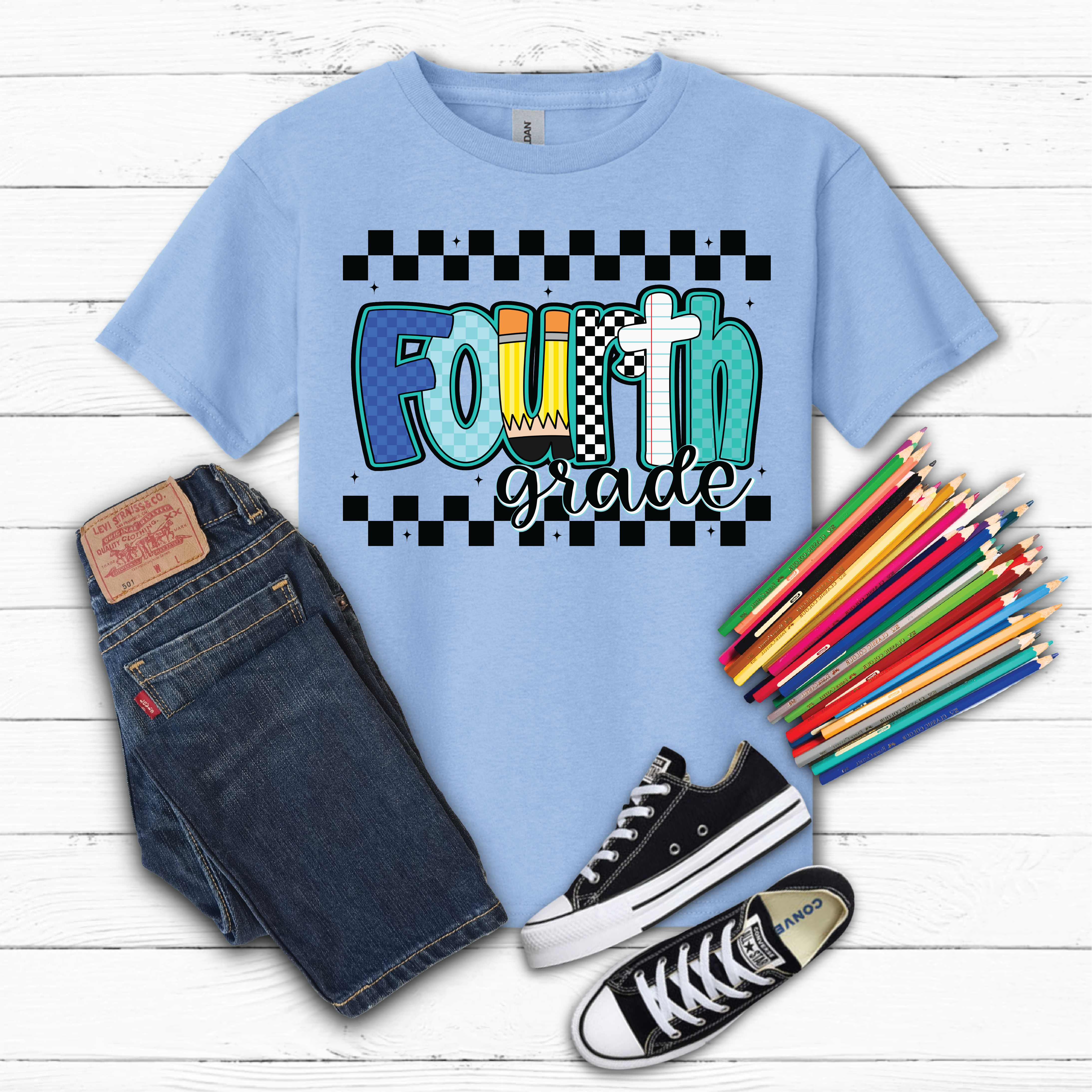 Boys Checkered 4th Grade Back to School Graphic Tee