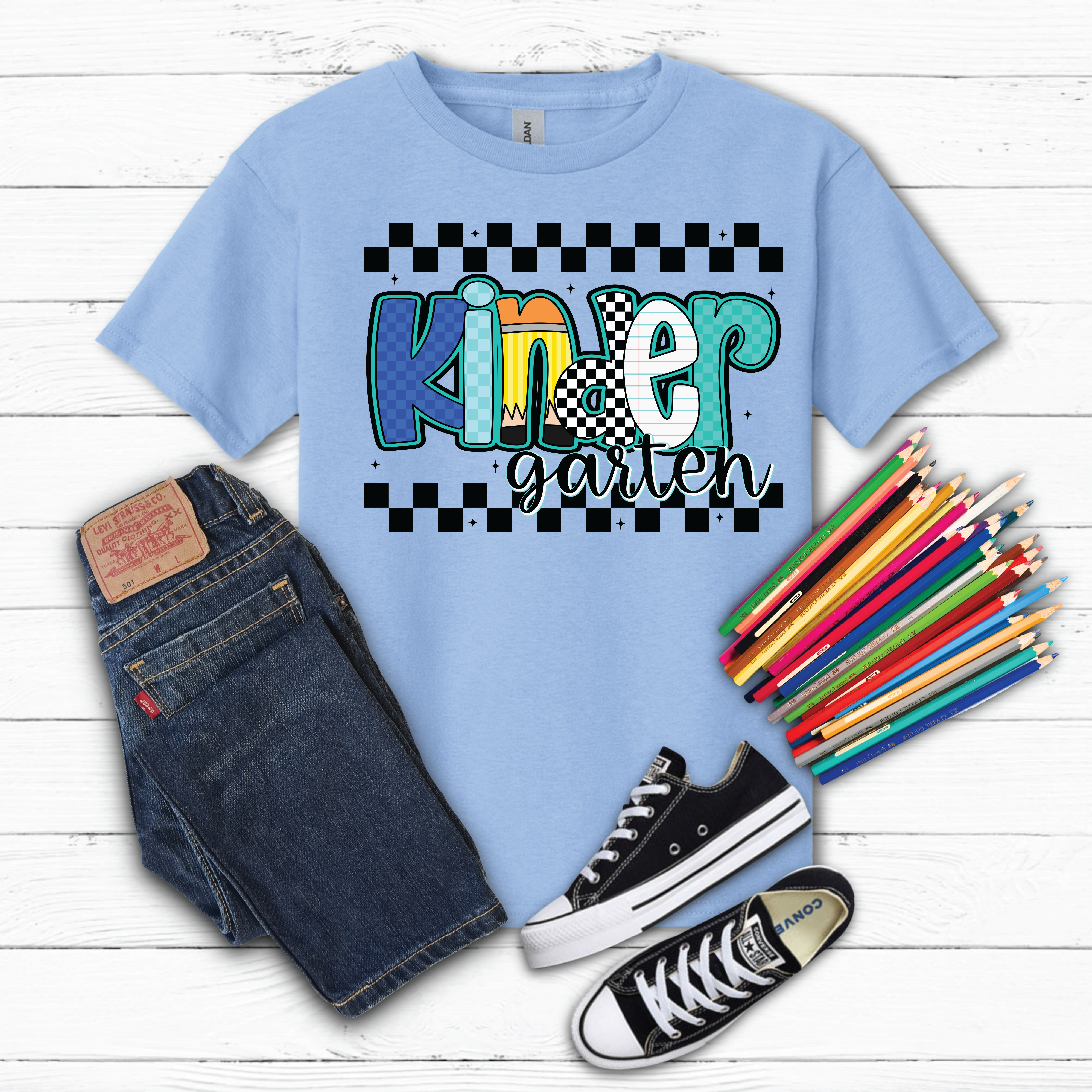 Boys Checkered Kindergarten Back to School Graphic Tee