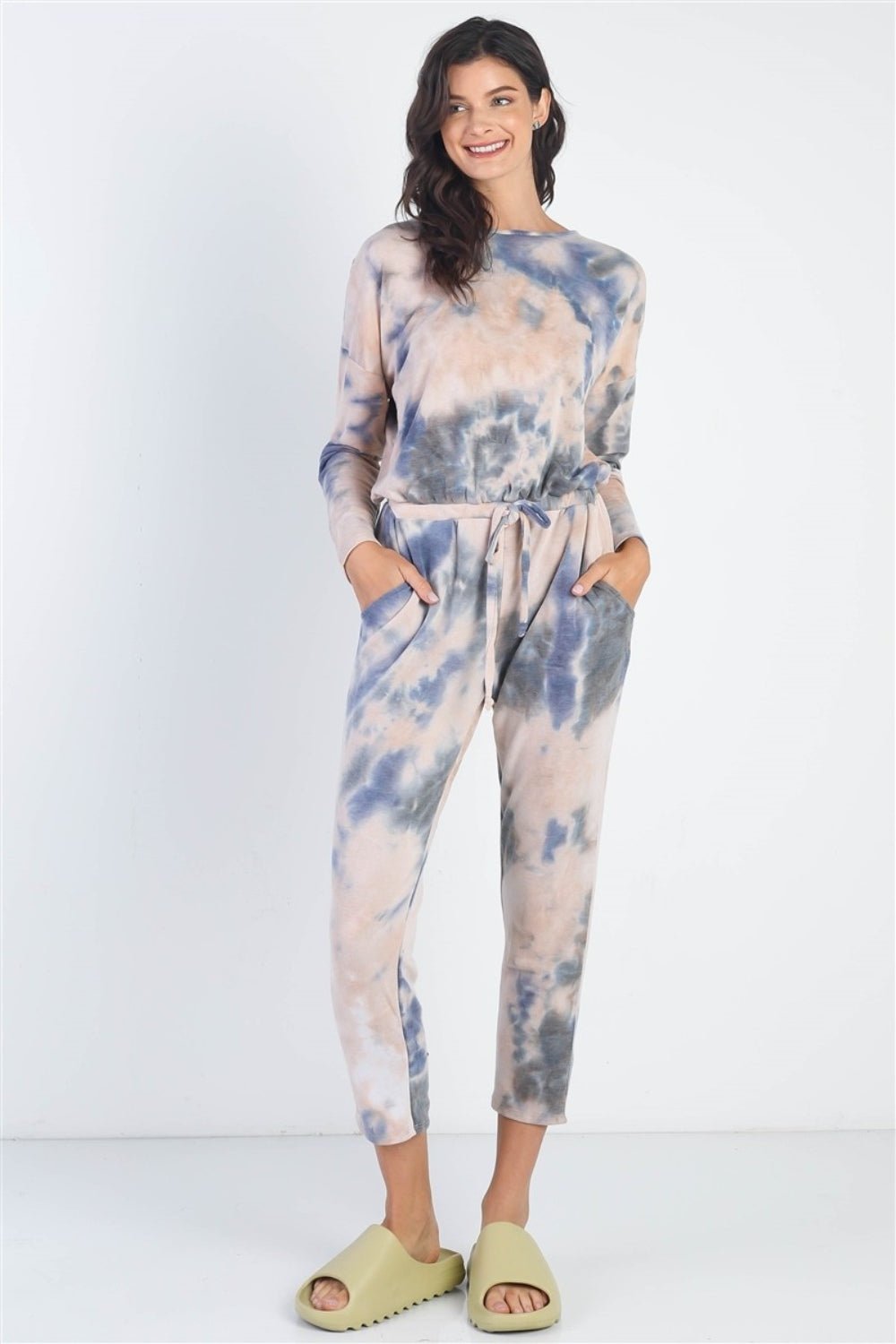 Cherish Apparel Tie-Dye Round Neck Long Sleeve Jumpsuit - S. M. & Co. Jumpsuit