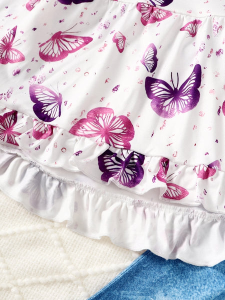 Children's Butterfly Print Top and Flare Pants Set - S. M. & Co.