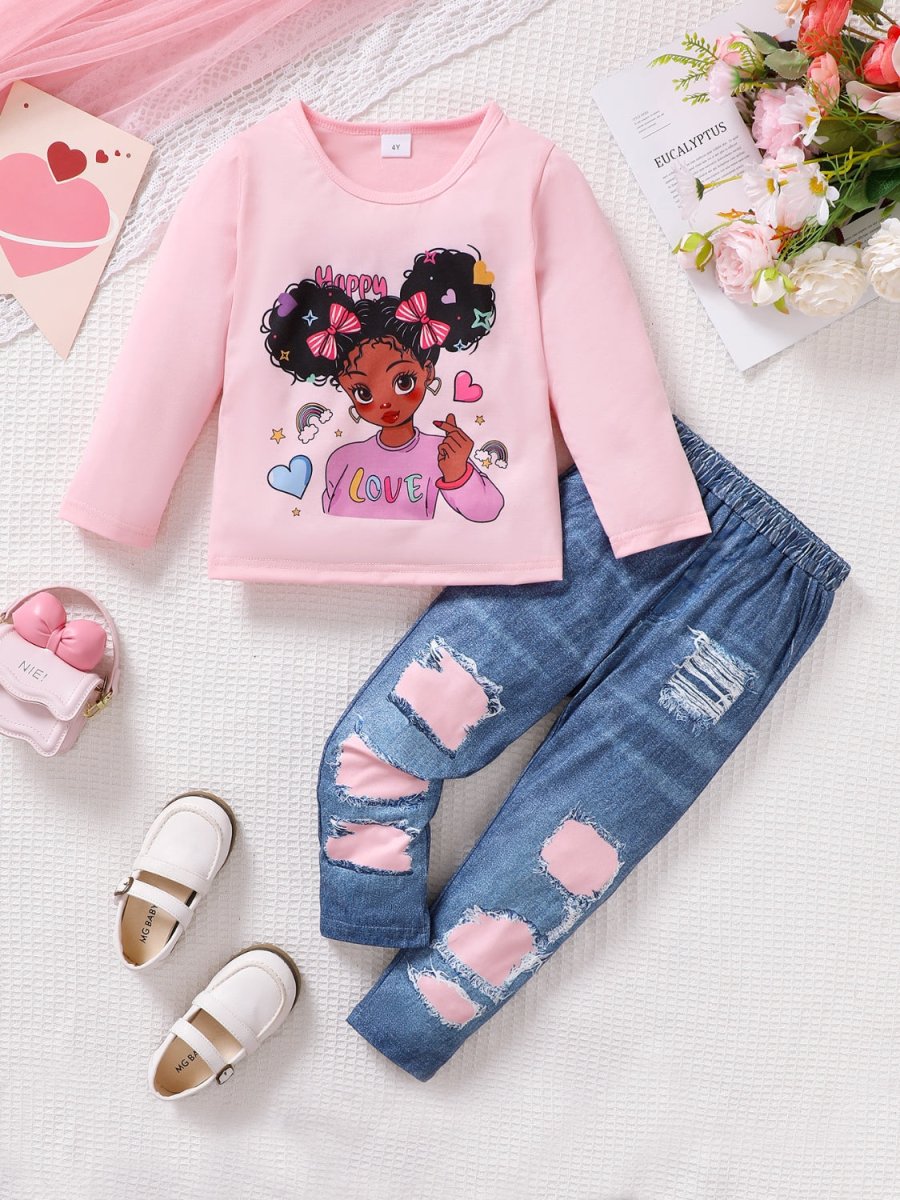 Children's Cartoon Graphic Top and Pants Set - S. M. & Co.